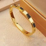 Stainless Steel Gold-Plated Black Rectangular American Diamond studded Bangle-Style Anti-Tarnish Bracelet For Women - VAIRAVI