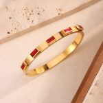 Stainless Steel Gold-Plated Red Rectangular American Diamond studded Bangle-Style Anti-Tarnish Bracelet For Women - VAIRAVI