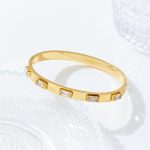 Stainless Steel Gold-Plated White Rectangular American Diamond studded Bangle-Style Anti-Tarnish Bracelet For Women - VAIRAVI