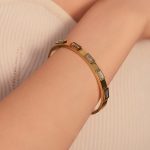 Stainless Steel Gold-Plated White Rectangular American Diamond studded Bangle-Style Anti-Tarnish Bracelet For Women - VAIRAVI