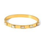 Stainless Steel Gold-Plated White Rectangular American Diamond studded Bangle-Style Anti-Tarnish Bracelet For Women - VAIRAVI