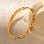 Stainless Steel Gold-Plated White Rectangular American Diamond studded Bangle-Style Anti-Tarnish Bracelet For Women - VAIRAVI