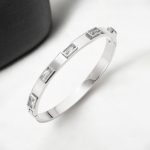 Stainless Steel Silver-Plated White Rectangular American Diamond studded Bangle-Style Anti-Tarnish Bracelet For Women - VAIRAVI