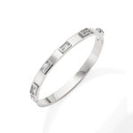 Stainless Steel Silver-Plated White Rectangular American Diamond studded Bangle-Style Anti-Tarnish Bracelet For Women - VAIRAVI