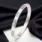 Stainless Steel Silver-Plated White Rectangular American Diamond studded Bangle-Style Anti-Tarnish Bracelet For Women - VAIRAVI