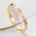 Stainless Steel Gold-Plated White Square American Diamond studded Bangle-Style Anti-Tarnish Bracelet For Women - VAIRAVI