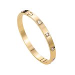 Stainless Steel Gold-Plated White Square American Diamond studded Bangle-Style Anti-Tarnish Bracelet For Women - VAIRAVI