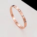 Stainless Steel Rose Gold-Plated White Square American Diamond studded Bangle-Style Bracelet For Women - VAIRAVI