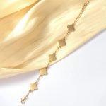Stainless Steel Gold-Plated White Clover Mother of Pearl Link Bracelet For Women - VAIRAVI