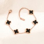Stainless Steel Rose Gold-Plated White Clover Mother of Pearl Link Bracelet For Women - VAIRAVI