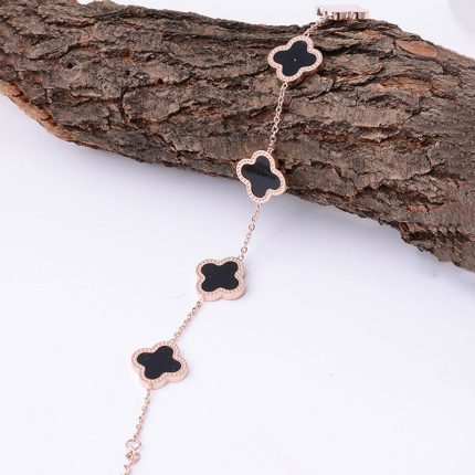 Stainless Steel Rose Gold-Plated White Clover Mother of Pearl Link Bracelet For Women - VAIRAVI