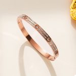 Stainless Steel Rose Gold-Plated American Diamond Studded Bangle-Style Bracelet For Women - VAIRAVI