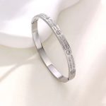 Stainless Steel Silver-Plated American Diamond Studded Bangle-Style Anti-Tarnish Bracelet For Women - VAIRAVI