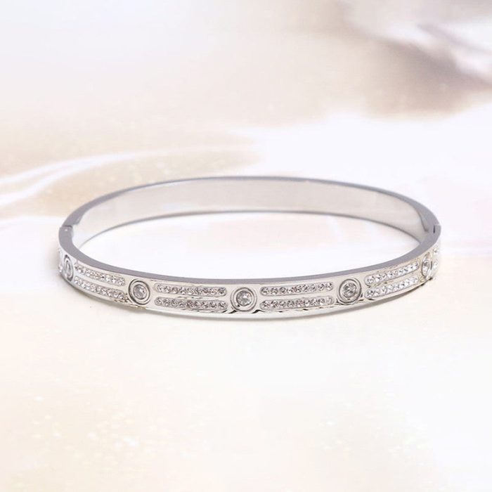 Stainless Steel Silver-Plated American Diamond Studded Bangle-Style Anti-Tarnish Bracelet For Women - VAIRAVI