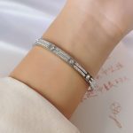Stainless Steel Silver-Plated American Diamond Studded Bangle-Style Anti-Tarnish Bracelet For Women - VAIRAVI
