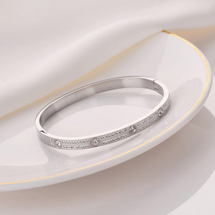 Stainless Steel Silver-Plated American Diamond Studded Bangle-Style Anti-Tarnish Bracelet For Women - VAIRAVI