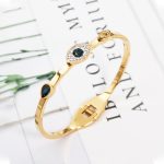 Stainless Steel Gold-Plated American Diamond Evil Eye Bangle-Style Anti-Tarnish Bracelet For Women - VAIRAVI