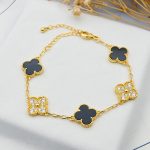 Stainless Steel Gold-Plated Multicolor AD studded Clover Link Bracelet For Women - VAIRAVI