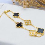 Stainless Steel Gold-Plated Multicolor AD studded Clover Link Bracelet For Women - VAIRAVI