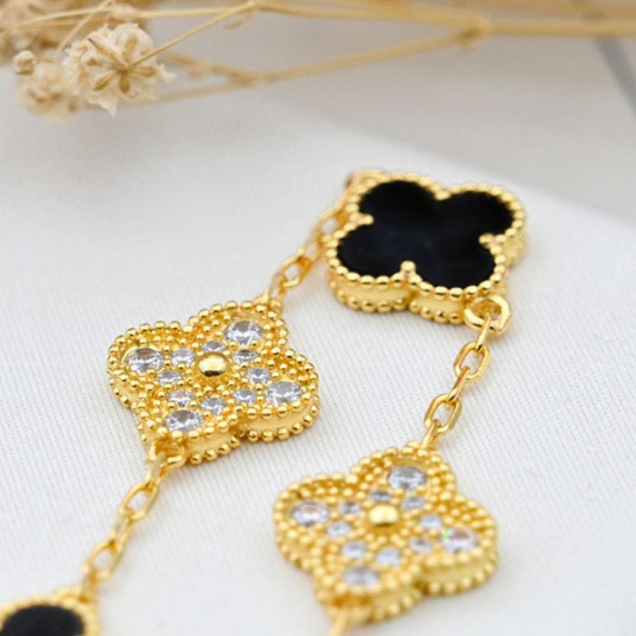 Stainless Steel Gold-Plated Multicolor AD studded Clover Link Bracelet For Women - VAIRAVI