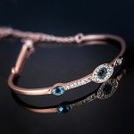 Stainless Steel Rose Gold-Plated American Diamond Evil Eye Bangle-Style Bracelet For Women - VAIRAVI