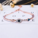 Stainless Steel Rose Gold-Plated American Diamond Evil Eye Bangle-Style Bracelet For Women - VAIRAVI
