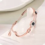 Stainless Steel Rose Gold-Plated American Diamond Evil Eye Bangle-Style Bracelet For Women - VAIRAVI