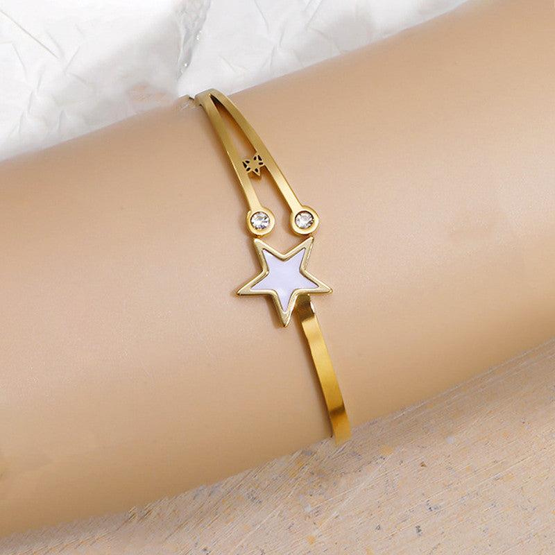 Gold Plated Stainless Steel Star Themed Anti Tarnish Bangle Style Bracelet - Image 1