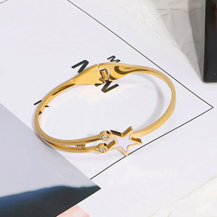 Gold Plated Stainless Steel Star Themed Anti Tarnish Bangle Style Bracelet - Image 3