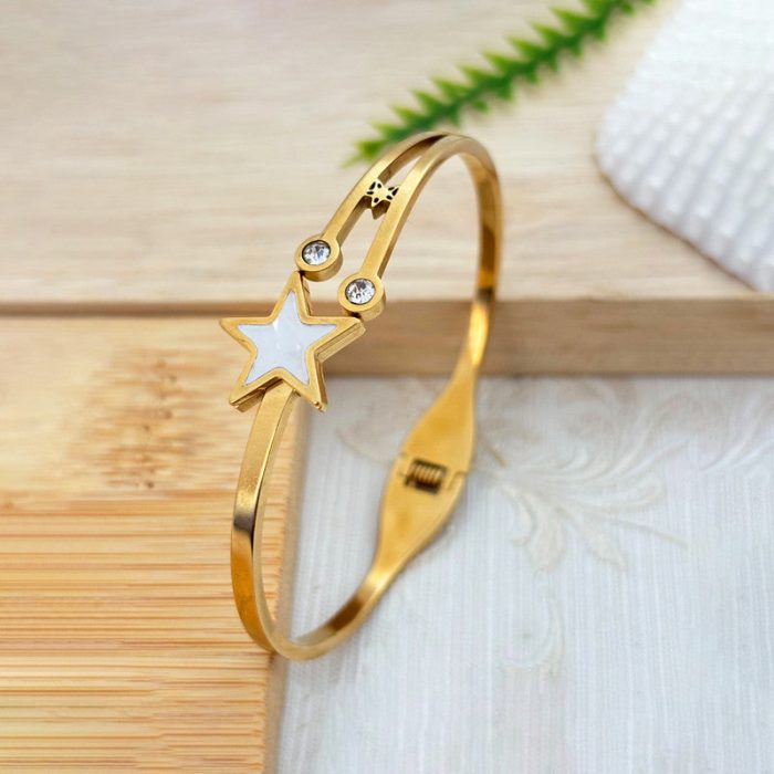 Gold Plated Stainless Steel Star Themed Anti Tarnish Bangle Style Bracelet - Image 4