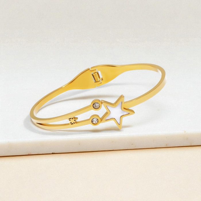 Gold Plated Stainless Steel Star Themed Anti Tarnish Bangle Style Bracelet - Image 6