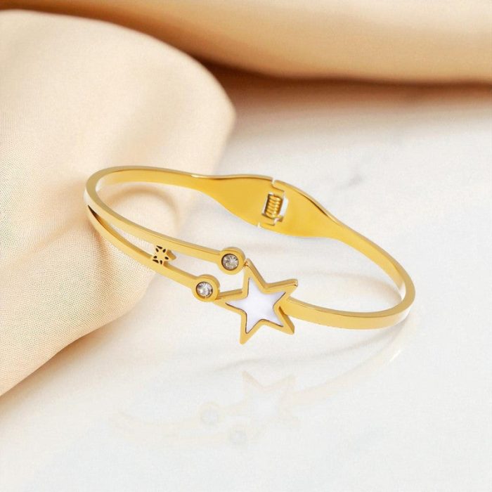 Gold Plated Stainless Steel Star Themed Anti Tarnish Bangle Style Bracelet - Image 8