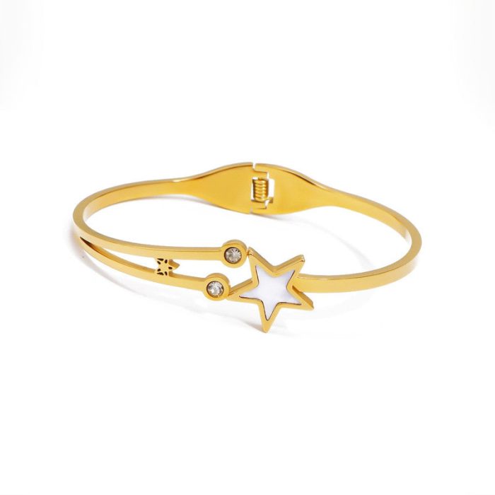 Gold Plated Stainless Steel Star Themed Anti Tarnish Bangle Style Bracelet - Image 9