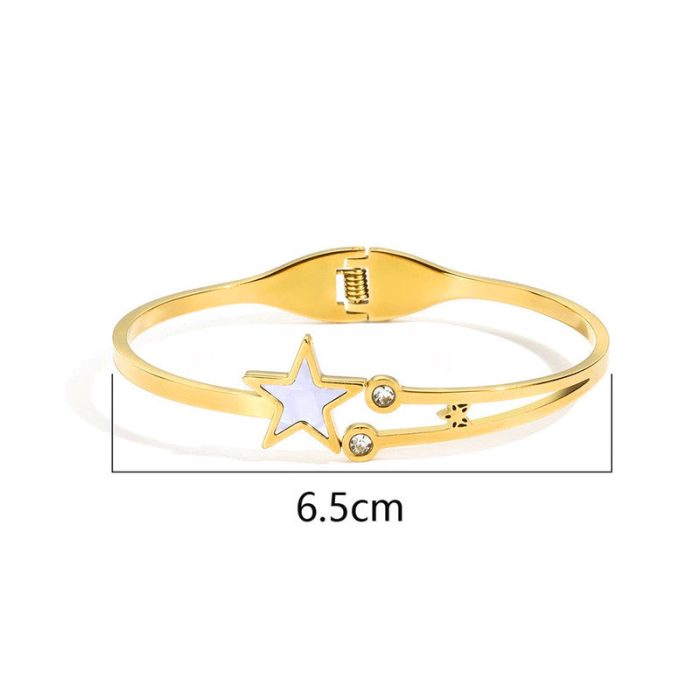 Gold Plated Stainless Steel Star Themed Anti Tarnish Bangle Style Bracelet - Image 10
