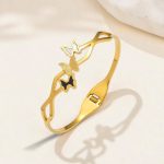 Gold Plated Stainless Steel Butterfly Themed Anti Tarnish Bangle Style Bracelet - Image 6