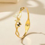 Gold Plated Stainless Steel Butterfly Themed Anti Tarnish Bangle Style Bracelet - Image 9