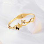 Gold Plated Stainless Steel Butterfly Themed Anti Tarnish Bangle Style Bracelet - Image 2