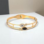 Gold Plated Stainless Steel Evil Eye Themed Anti Tarnish Bangle Style Bracelet - Image 2