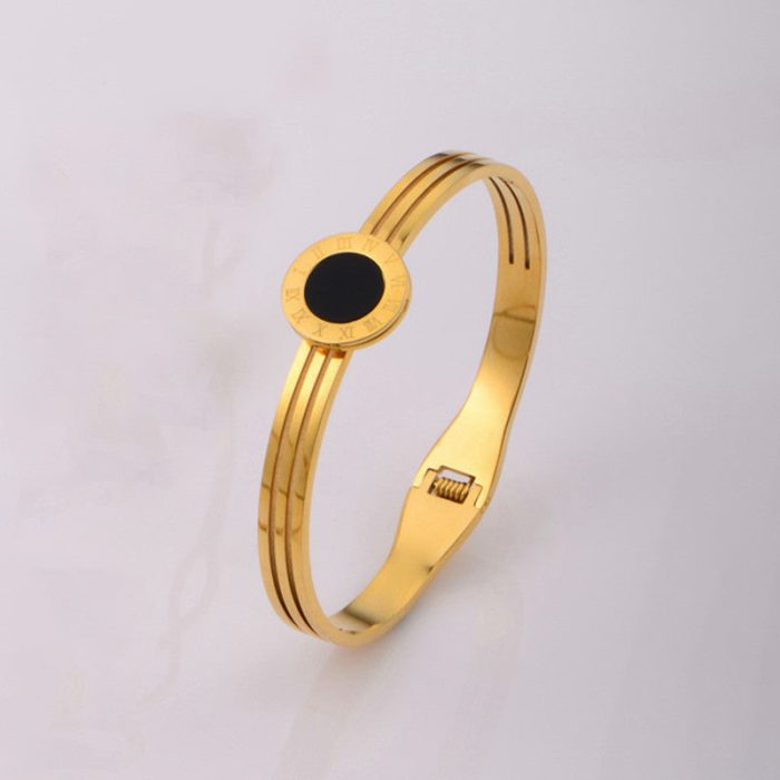 Gold Plated Stainless Steel Roman Numerals Anti Tarnish Geometric Bracelet - Image 9