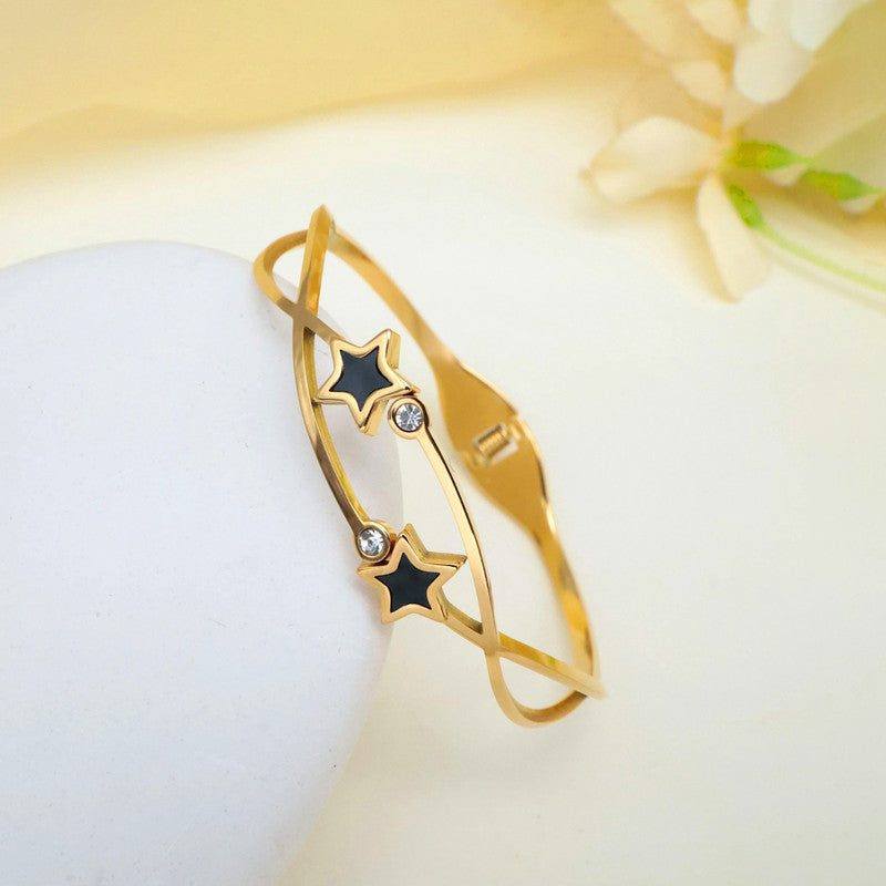 Gold Plated Stainless Steel Star Themed Anti Tarnish Bangle Style Bracelet - Image 1