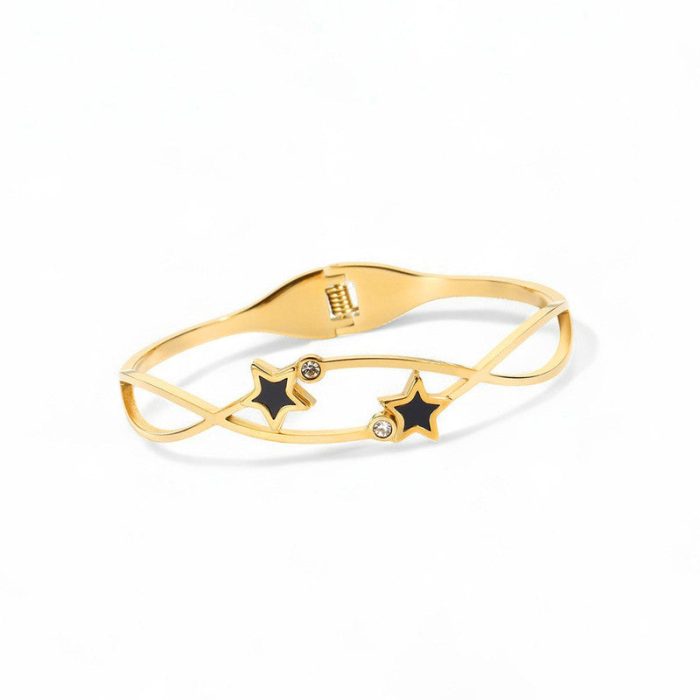 Gold Plated Stainless Steel Star Themed Anti Tarnish Bangle Style Bracelet - Image 3