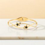 Gold Plated Stainless Steel Star Themed Anti Tarnish Bangle Style Bracelet - Image 4