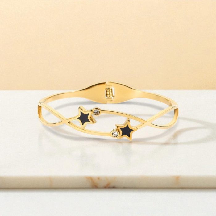 Gold Plated Stainless Steel Star Themed Anti Tarnish Bangle Style Bracelet - Image 4