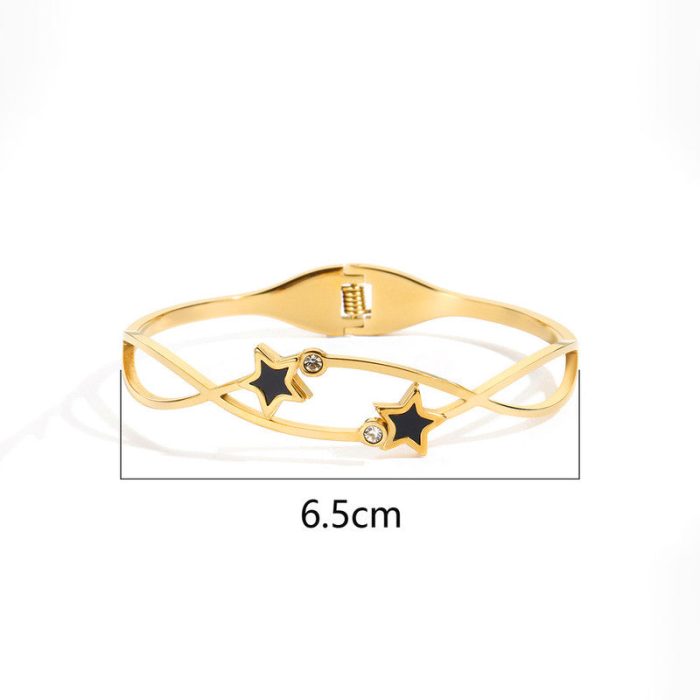 Gold Plated Stainless Steel Star Themed Anti Tarnish Bangle Style Bracelet - Image 5