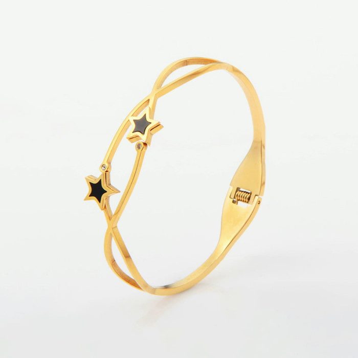 Gold Plated Stainless Steel Star Themed Anti Tarnish Bangle Style Bracelet - Image 6
