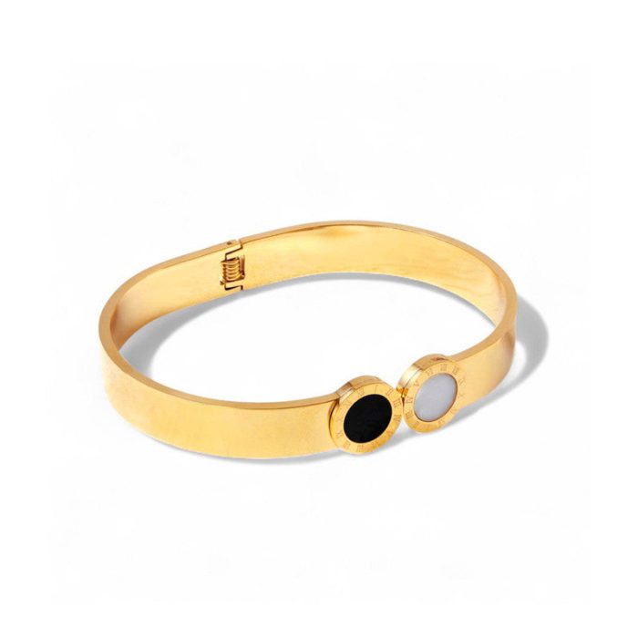 Gold Plated Stainless Steel Roman Numerals Anti Tarnish Geometric Bracelet - Image 7