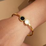 Gold Plated Stainless Steel Roman Numerals Anti Tarnish Geometric Bracelet - Image 2