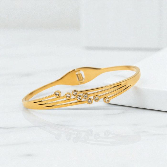 Gold Plated Stainless Steel Contemporary Anti Tarnish Geometric Bracelet - Image 2