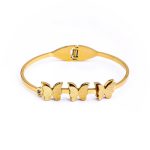 Gold Plated Stainless Steel Butterfly Themed Anti Tarnish Bangle Style Bracelet - Image 2