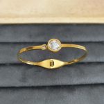 Gold Plated Stainless Steel Stone Embedded Anti Tarnish Bangle Style Bracelet - Image 5